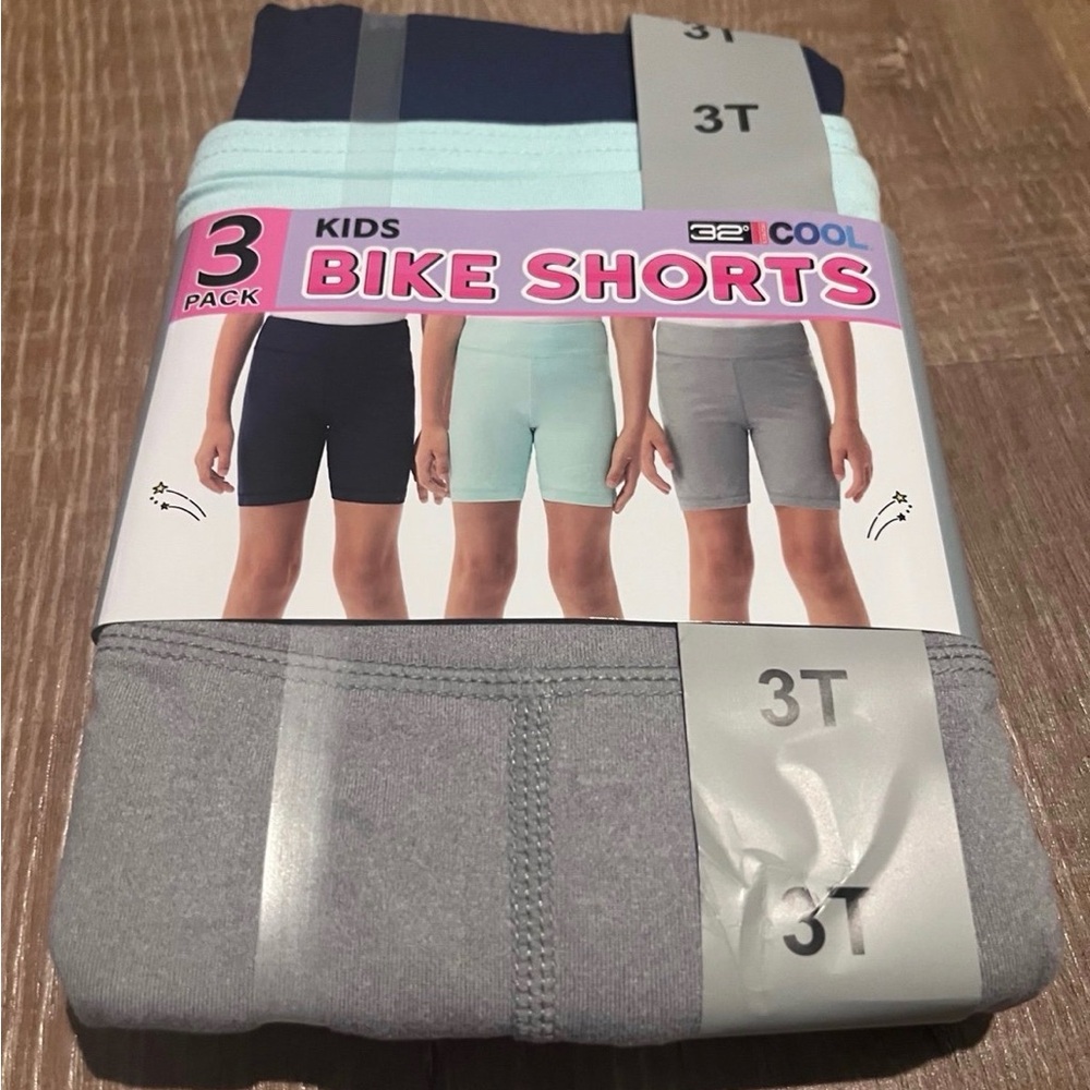 NEW Toddler Girls 3T Bike Shorts 3-Pack - Navy, Light Blue, Gray